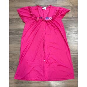 Kelly Reed Vintage Hot Pink Nightgown Ruffle Lace Floral Embroidered Button S